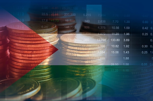 Bandera de Palestina con tecnología digital del gráfico de tendencias de la economía financiera del mercado de valores