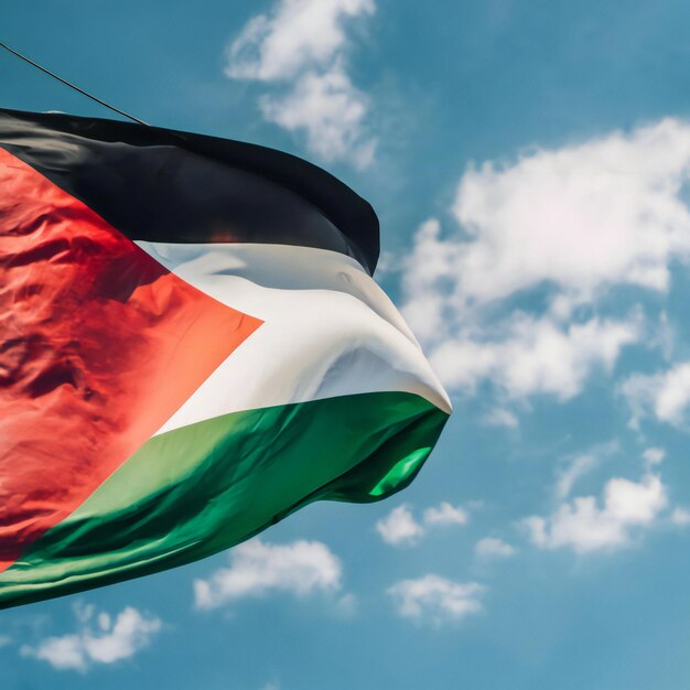 Foto la bandera de palestina en el viento bajo un cielo nublado