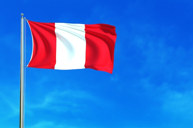 Bandera de Perú en la representación 3d del fondo del cielo azul