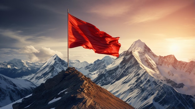 Bandera en el pico de la montaña