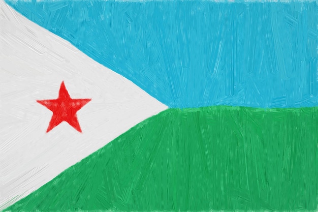 Bandera pintada de Djibouti. Dibujo patriótico sobre papel. Bandera nacional de Djibouti