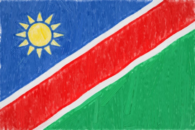 Bandera pintada de Namibia. Dibujo patriótico sobre papel. Bandera nacional de namibia