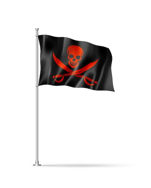 Bandera pirata Jolly Roger aislado en blanco