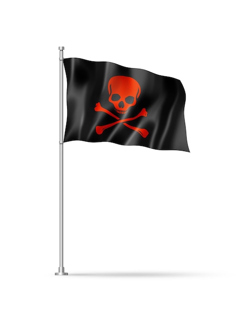 Bandera pirata Jolly Roger aislado en blanco