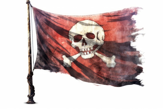 La bandera de los piratas ondeando con orgullo sobre un fondo blanco IA generativa