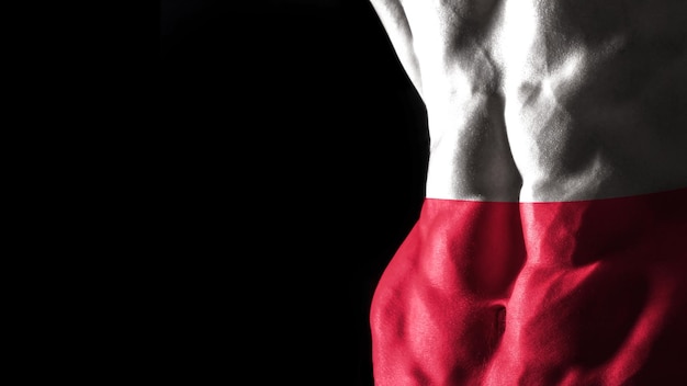 Bandera de Polonia en entrenamiento de deporte nacional de músculos abdominales