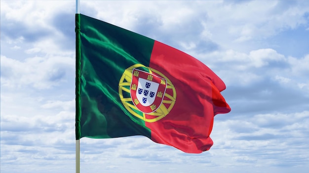 Bandera de Portugal contra el cielo. Representación 3D.