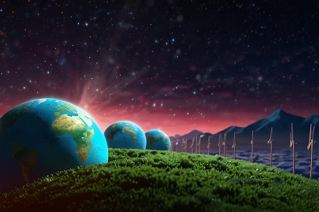 Foto bandera predeterminada del día mundial de la población con globo terrestre y espacio para la ilustración del día mundial de la población con gradiente con el planeta sostenido por las manos