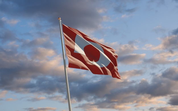 Bandera de la prefectura de Kumamoto Japón en el cielo. Ilustraciones 3D