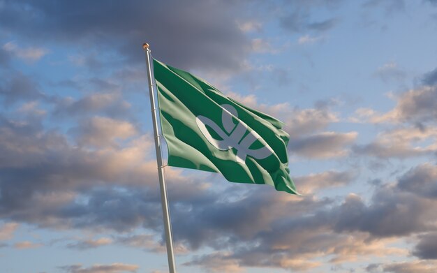 Bandera de la prefectura de Miyagi Japón en el cielo. Ilustraciones 3D