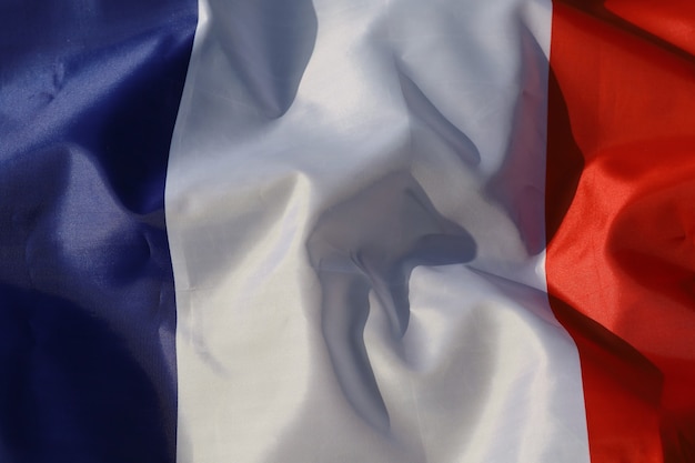 Bandera de primer plano de seda de país de Francia