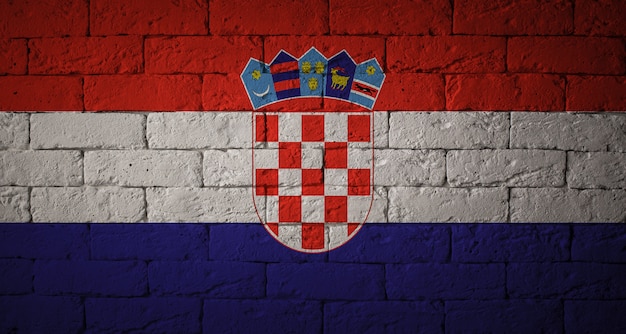 Bandera con proporciones originales. Primer plano de la bandera del grunge de Croacia