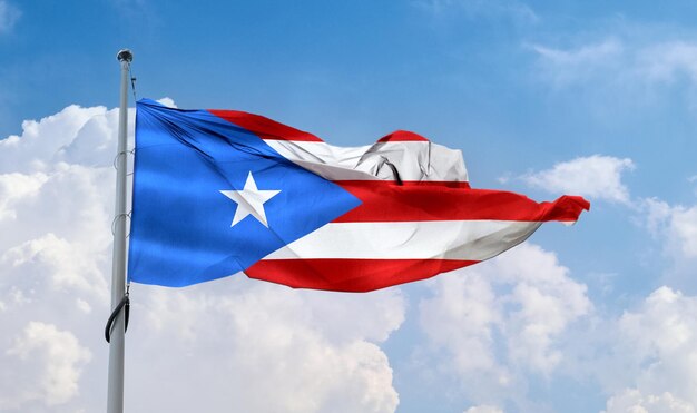 Foto la bandera de puerto rico es una bandera de tela realista que se agita.