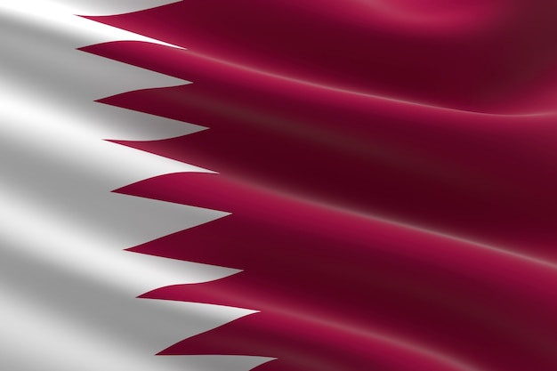 Bandera de Qatar. Ilustración 3d de la bandera de Qatar ondeando.