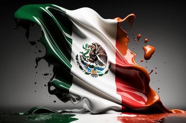 Una bandera que dice mexico esta pintada de rojo y verde.