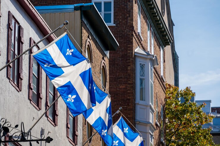 bandera, de, quebec, ciudad de quebec, ciudad vieja, canadá