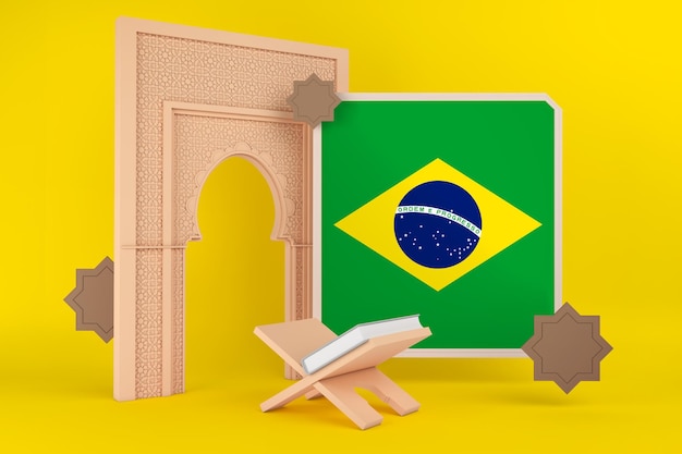 Bandera de Ramadán Brasil y fondo islámico