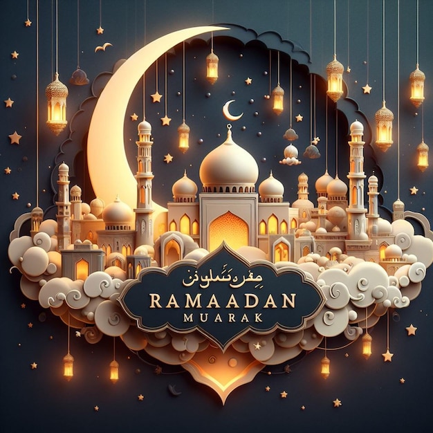 La bandera de Ramadán Mubarak brilla con el espíritu de amor y gratitud.