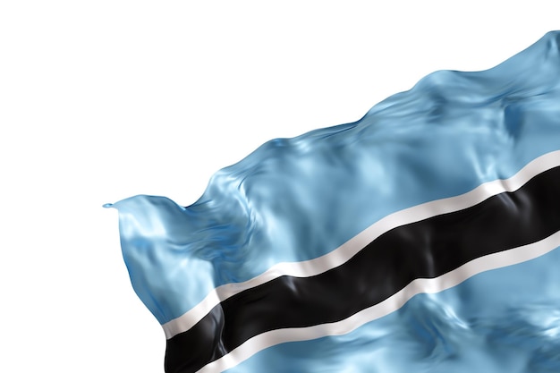 Bandera realista de Botswana con pliegues aislados en fondo blanco Elemento de diseño de la esquina del pie de página Cortado Perfecto para temas patrióticos o promociones de eventos nacionales Espacio de copia vacío Renderización 3D