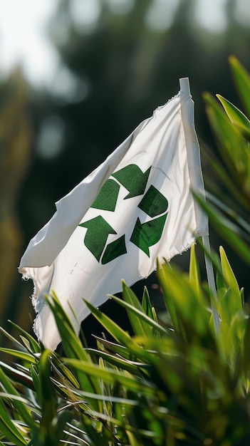 Foto bandera reciclable verde y blanca que simboliza la conciencia ambiental