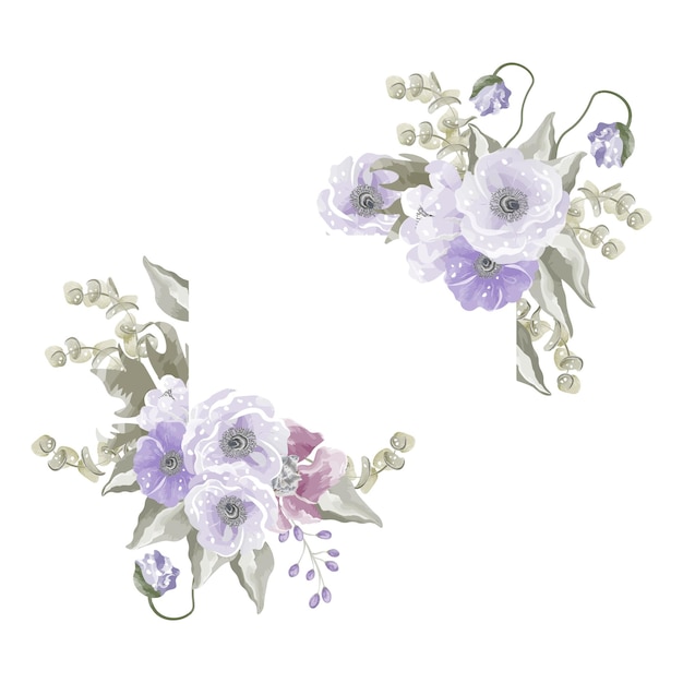 bandera rectangular con una composición de flores púrpuras de acuarela en las esquinas vector de fondo transparente