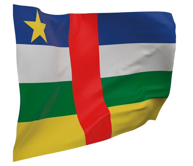 Bandera de la República Centroafricana aislada. Bandera que agita. Bandera nacional de República Centroafricana