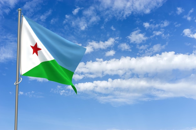 Bandera de la República de Djibouti sobre fondo de cielo azul Ilustración 3D