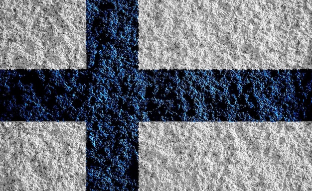 Bandera de la República de Finlandia sobre un fondo texturizado Collaje conceptual