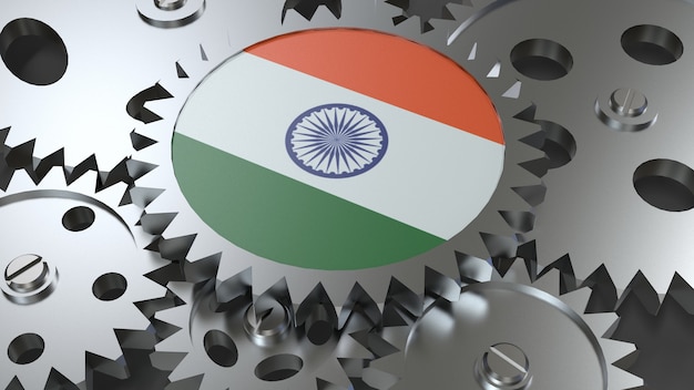 Bandera de la República de la India con engranajes