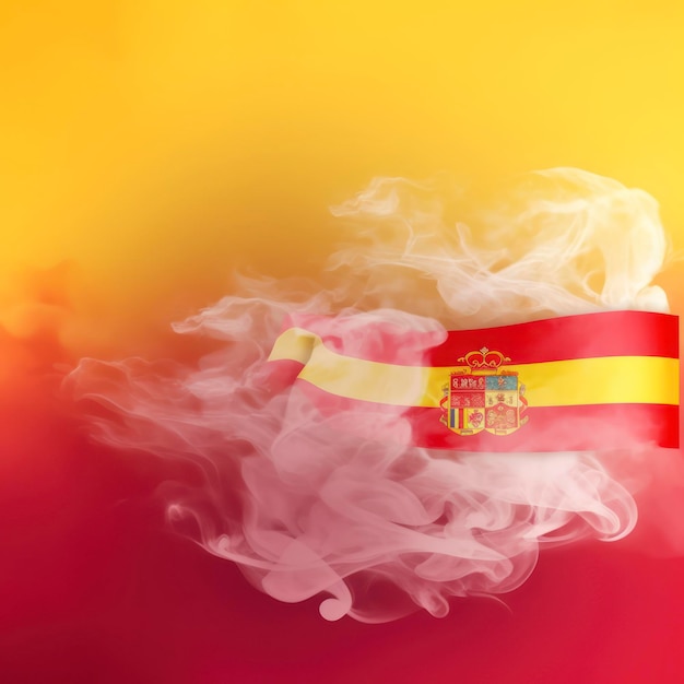 bandera roja amarilla con espacio para copiar con fútbol español y bandera española en humo