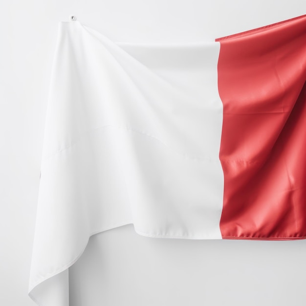 Una bandera roja y blanca colgada en una pared.