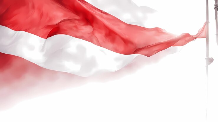 Una bandera roja y blanca está en la esquina de la imagen