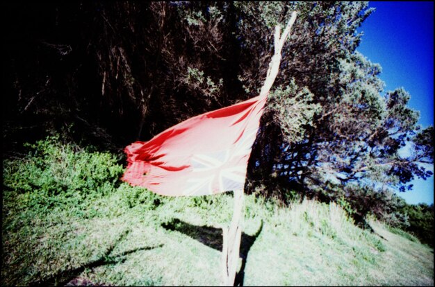 Foto bandera roja en el campo