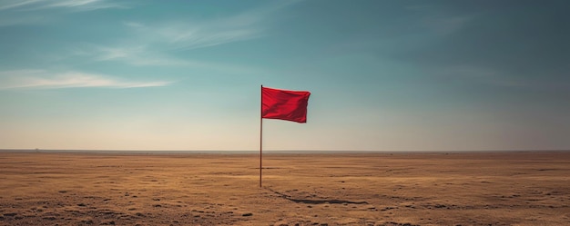 Bandera roja en medio de un desierto