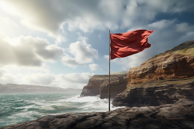 bandera roja en las rocas con una bandera roja