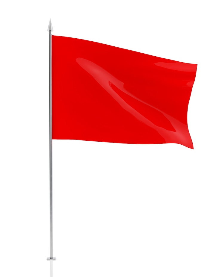 Foto bandera roja vacía aislado sobre fondo blanco.