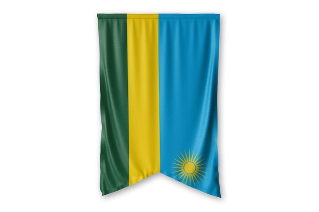 la bandera de ruanda cuelga en una imagen de fondo de pared blanca