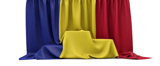 Bandera de Rumania cubrió un podio de ganadores de la competencia d render