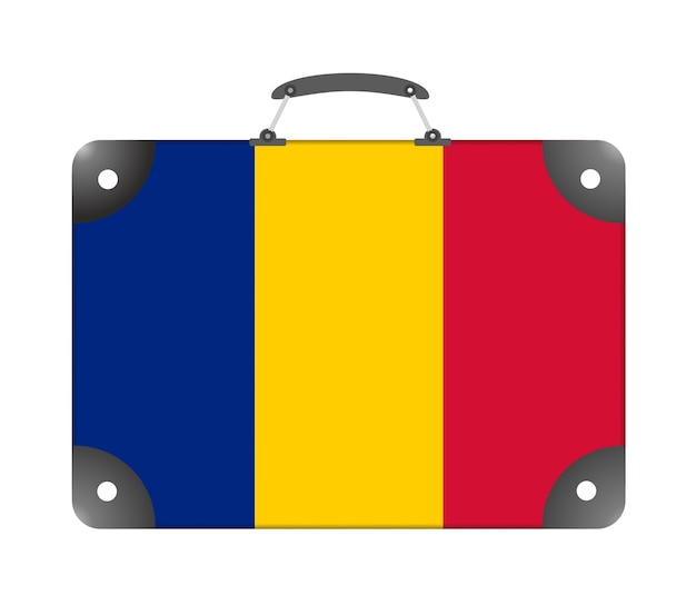 Bandera de Rumania en forma de maleta de viaje sobre un fondo blanco - ilustración