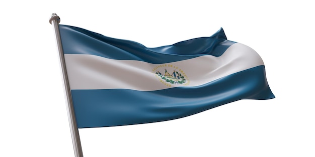 La bandera de El Salvador ondeando aislada sobre un fondo blanco transparente