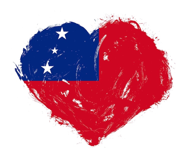 Bandera de Samoa en forma de corazón de pincel de trazo sobre fondo blanco