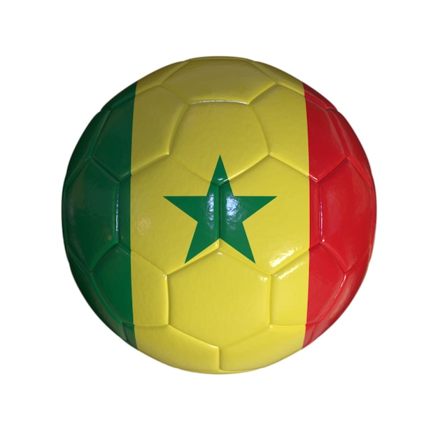 Bandera de Senegal sobre balón de fútbol y fondo transparente