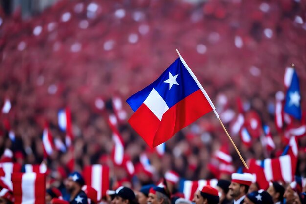 Foto una bandera está siendo levantada en una multitud de personas.