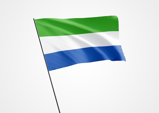 Bandera de Sierra Leona ondeando alto sobre fondo aislado. 27 de abril día de la independencia de Sierra Leona