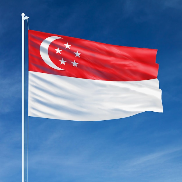 Bandera de Singapur en asta de bandera
