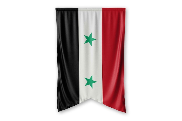 la bandera de siria cuelga en una imagen de fondo de pared blanca