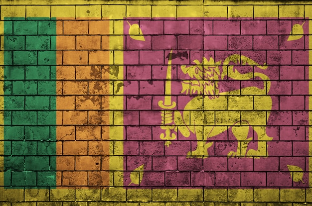 La bandera de Sri Lanka está pintada en una vieja pared de ladrillos