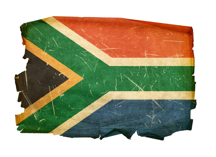 Bandera de Sudáfrica antigua aislada en blanco