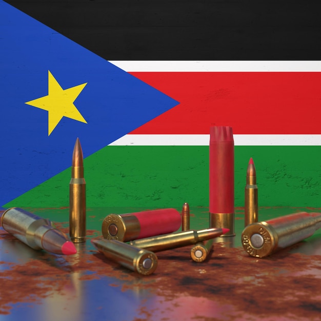 Bandera de Sudán del Sur con balas