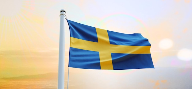 Bandera de suecia bandera 3d ondeando banner y fondo